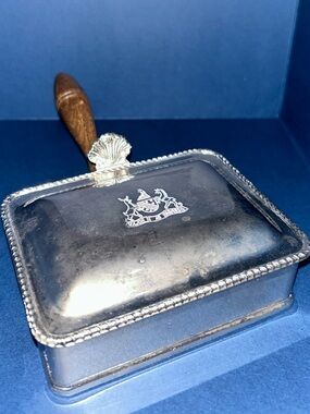 Silver-Tone Butter Dish with Wooden Handle